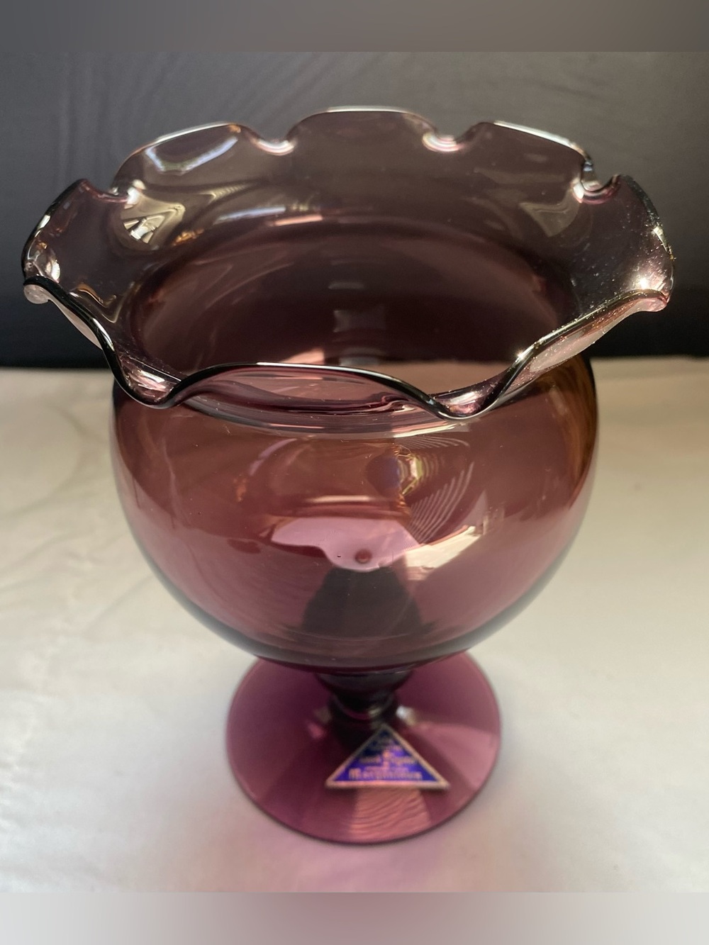 Morgantown WV purple / amethyst footed crystal glass goblet / vase- MINT..